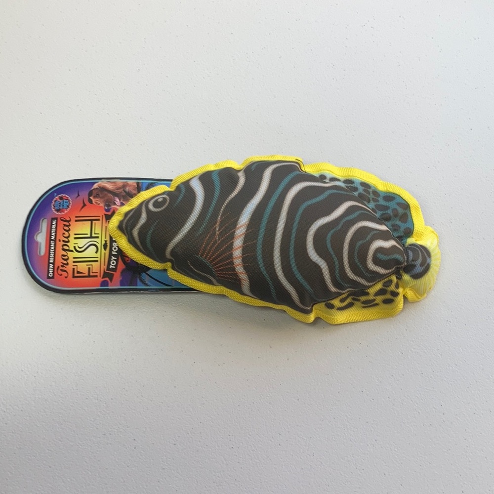 3/$12 NWT chew resistant material dog toy tropical fish squeak toy